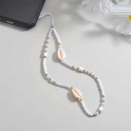 D-Pro Shell Hand Charms Strap V2  smycz ozdobna muszelki pasek na rękę phone charm zawieszka etui telefon (Biały)