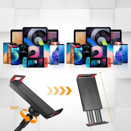 Uchwyt elastyczny z klipsem na tablet telefon mocowany do biurka stołu blatu ramy łóżka (Czarny)