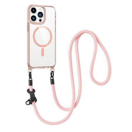 Etui D-Pro Crossbody T-Crystal Magsafe na sznurku z demontowalnym paskiem na ramię smycz na szyję do iPhone 16 Pro (Różowy)