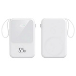 Power Bank D-Pro M2Cord LED indukcyjny magnetyczny 2x kabel USB-C + Lightning szybkie ładowanie 22.5W PD MagSafe 10000mAh (Biały)