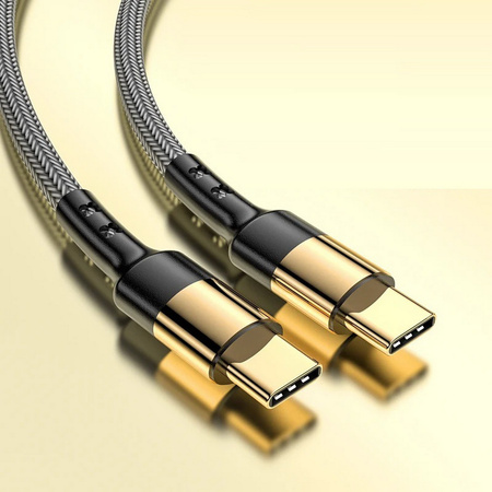 Kabel przewód USB-C do USB-C Type-C do szybkiego ładowania PD 100W nylonowy oplot 120cm 1,2m (Czarny / Złoty)