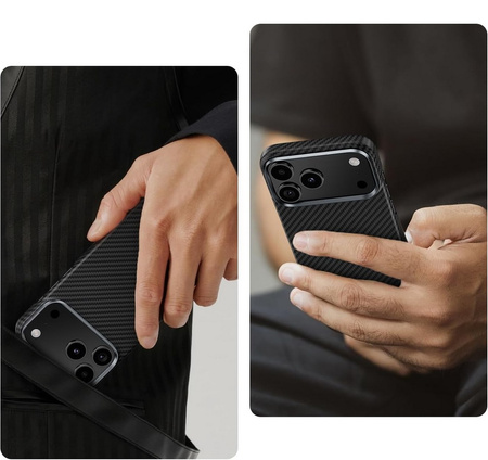 Etui D-Pro Carbon Kevlar® Air Slim Case 1500D MagSafe magnetyczna mocna cienka obudowa do Apple iPhone 17 (Czarny)
