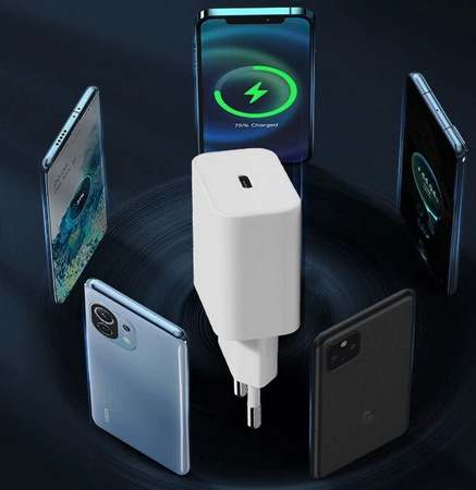 Ładowarka sieciowa zasilacz adapter USB-C 30W PD do szybkiego ładowania (Biała)