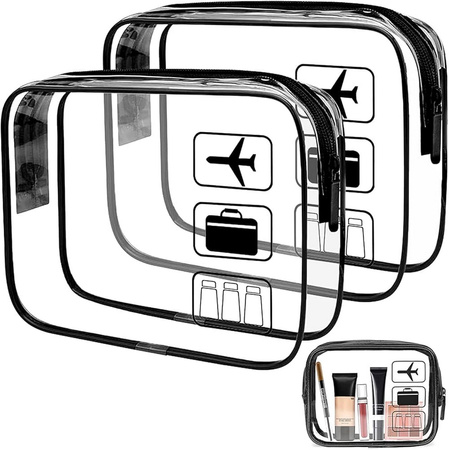 Zestaw kosmetyczka podróżna z certyfikatem TSA Approved 3-1-1 na płyny kosmetyki do samolotu bagażu podręcznego na lotnisko 1L (Czarny) + saszetka podróżna