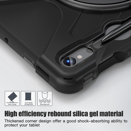 Etui D-Pro 360 Armor Strap Case obudowa pancerna z uchwytem na rękę i paskiem na ramię z wbudowaną folią na ekran do Samsung Galaxy Tab S10 FE 10.9" (SM-X520 / SM-X526) 2025