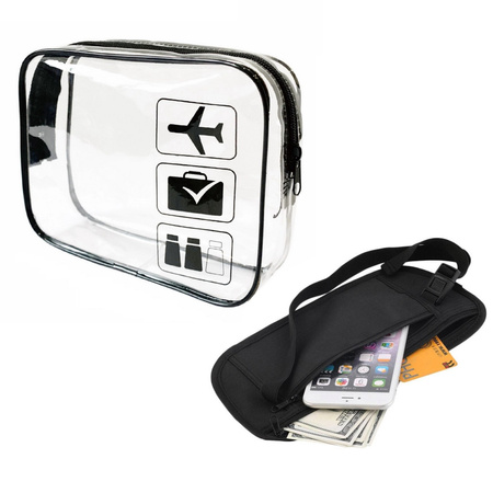 Zestaw kosmetyczka podróżna z certyfikatem TSA Approved 3-1-1 na płyny kosmetyki do samolotu bagażu podręcznego na lotnisko 1L (Czarny) + saszetka podróżna