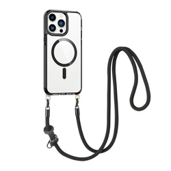 Etui D-Pro Crossbody T-Crystal Magsafe na sznurku z demontowalnym paskiem na ramię smycz na szyję do iPhone 16 Pro (Czarny)