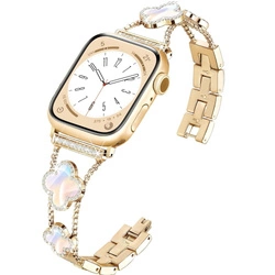 Bransoleta Glow VNC Clover Band  ozdobny pasek do Apple  Watch 4/5/6/7/8/9/10/11/SE 1/2/3 40/41/42mm (Złoty / Perłowy)