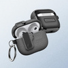 Etui D-Pro Suede Safe Anti-Lost Case bezpieczna zamykana obudowa zamszowa z metalowym karabińczykiem do Apple AirPods Pro 1/2 (Szary + Czarny breloczek)