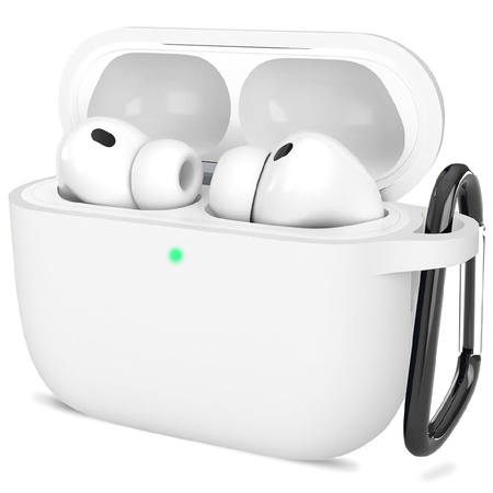 Etui D-Pro Silicone Case silikonowa obudowa z metalowym karabińczykiem do Apple AirPods Pro 3 (2025) (Biały)