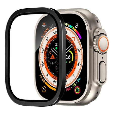 Szkło hartowane EX Pro z metalową aluminiową ramką szybka na ekran do Apple Watch Ultra 1/2/3 49mm (Black Titanium / Czarny)