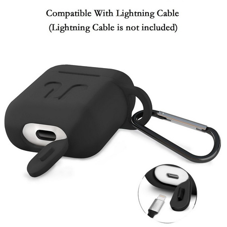Etui D-Pro Silicone Case silikonowa obudowa z metalowym karabińczykiem do Apple Airpods 1/2 (Black)