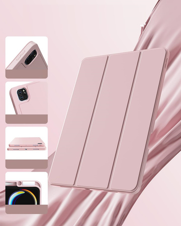 Etui D-Pro Smart Cover Case pokrowiec obudowa z klapką z uchwytem na rysik do Apple iPad Pro 11" 5 Gen. M4 (2024) / 6 Gen. M5 (2025) (Różowy)