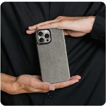 Etui D-Pro Alcantara® oryginalna włoska tkanina zamszowa obudowa z magnesem MagSafe do Apple iPhone 16 Pro (Dark Gray/ Ciemny Szary)