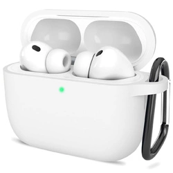 Etui D-Pro Silicone Case silikonowa obudowa z metalowym karabińczykiem do Apple AirPods Pro 3 (2025) (Biały)