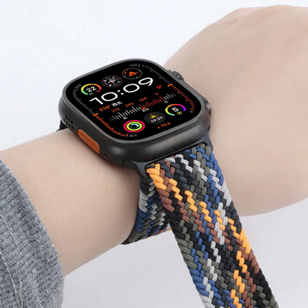 Pasek D-Pro Braid Nylon Band Parachute Buckle opaska nylonowa z metalowym zapięciem do Apple Watch 4/5/6/7/8/9/10/11/SE/Ultra 1/2/3 44/45/46/49mm (OMG Black Rainbow)