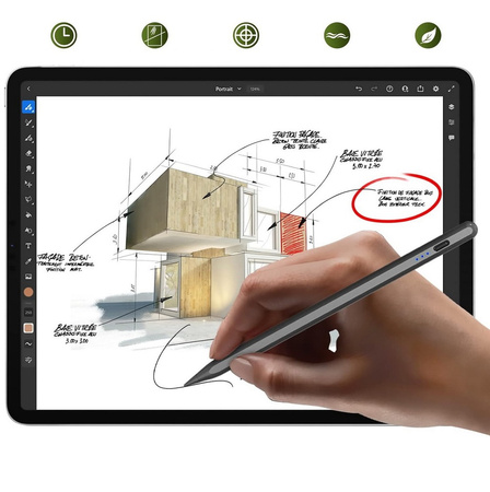 Rysik D-Pro Stylus Pen Pencil 2 Gen. Palm Rejection do rysowania dla Apple iPad (2018-2025) iPad 6/7/8/9/10/11 iPad Mini 5/6/7 iPad Air 3/4/5/6/7/M2/M3 Air 13" M2/M3 iPad Pro 11" 1/2/3/4/5/6/M4/M5 iPad Pro 12.9" 3/4/5/6 iPad Pro 13" 7/8/M4/M5 (Czarny)