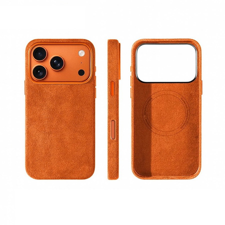 Etui D-Pro Alcantara® oryginalna włoska tkanina zamszowa obudowa z magnesem MagSafe do Apple iPhone 17 Pro (Orange / Pomarańczowy)