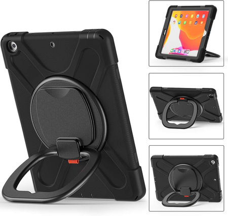 D-Pro 360 Shock V3 Strap Case etui pancerne z uchwytem na rękę i paskiem na ramię do Apple iPad 7/8/9 10.2 (Beżowy/Czarny)