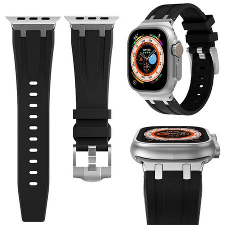 Pasek AP Steel+Silicone Band bransoleta opaska sportowa do Apple Watch 4/5/6/7/8/9/10/11/SE/Ultra 1/2/3 44/45/46/49mm (Czarny + Srebrny)