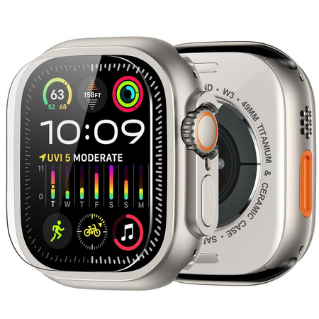 Etui D-Pro Metal Case + Glass 2w1 obudowa metalowa aluminiowa + szklo hartowane na ekran do Apple Watch Ultra 1/2/3 49mm (Natural Titanium / Tytan naturalny)