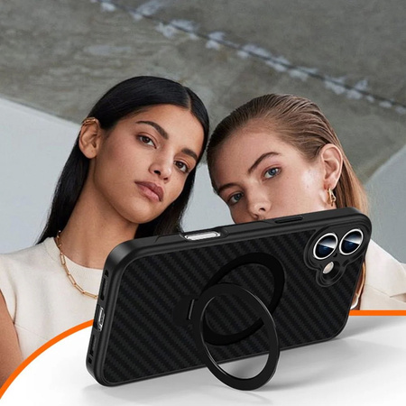 Etui D-Pro Stealth Carbon MagSafe Stand Case obudowa magnetyczna karbonowa magnes stojak podstawka do Apple iPhone 17 (Czarny)