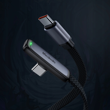 Kabel Mcdodo przewód kątowy 90° USB-C do USB-C Type-C do szybkiego ładowania PD 65W nylonowy oplot 180cm 1.8m (Czarny)