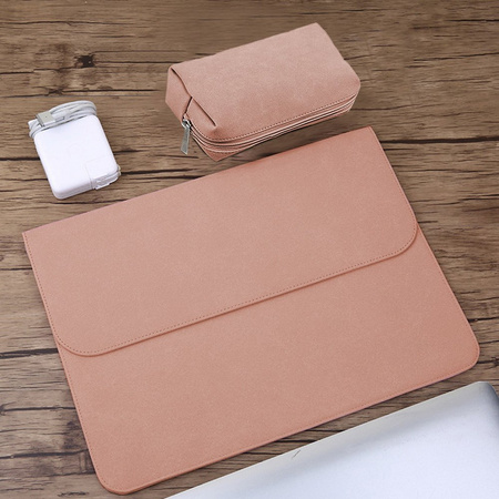Torba D-Pro Matte Sleeve etui futerał pokrowiec miękki zamszowy Sleeve + etui na ładowarkę do laptopa Dell HP Lenovo Apple MacBook 13-14" (Różowy)