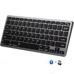 Klawiatura bezprzewodowa Bluetooth 3.0 / 5.0 / 2.4G USB do komputera PC Macbook iMac iPad Windows Android Smart TV (Space Gray / Szary)
