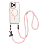 Etui D-Pro Crossbody T-Crystal Magsafe na sznurku z demontowalnym paskiem na ramię smycz na szyję do iPhone 16 Pro (Różowy)