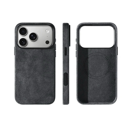 Etui D-Pro Alcantara® oryginalna włoska tkanina zamszowa obudowa z magnesem MagSafe do Apple iPhone 16 Pro (Dark Gray/ Ciemny Szary)