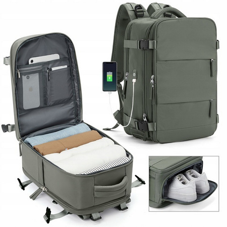 Plecak podróżny D-Pro Nylon Backpack V2 USB bagaż podręczny do samolotu torba na laptopa 27L 45x30x20cm (Czarny)
