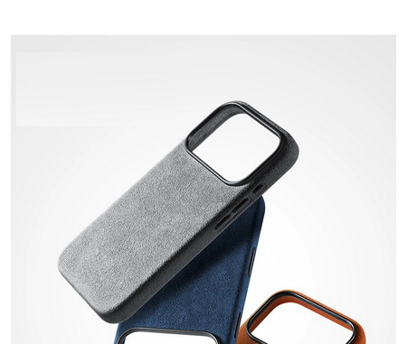 Etui D-Pro Alcantara® oryginalna włoska tkanina zamszowa obudowa z magnesem MagSafe do Apple iPhone 17 Pro (Light Gray/ Jasny Szary)