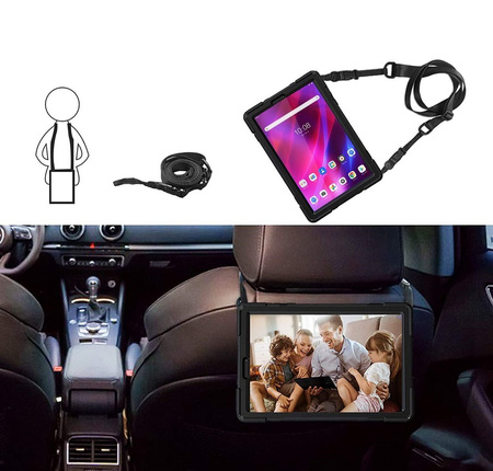 Etui D-Pro 360 Armor Strap Case obudowa pancerna z uchwytem na rękę i paskiem na ramię do  Lenovo Tab M10 Plus 2nd Gen. 10.3" (X606) / Lenovo Tab K10 10.3" (TB-X6C6) (Czarny)
