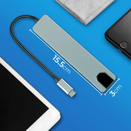 Adapter Hub D-Pro 8w1 przejściówka rozdzielacz USB-C do HDMI 4K UHD / 2x USB Type-C PD / USB 3.0 / SD / TF / RJ45 LAN 100Mbps (Space Gray / Szary)