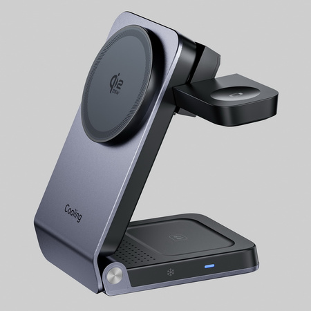 Ładowarka indukcyjna 25W Qi2.2 Active Cooling MagSafe Wireless Charger szybka bezprzewodowa magnetyczna stacja do ładowania Apple Watch / iPhone / AirPods (Czarny)