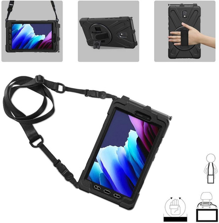 Zestaw D-Pro 360 Armor Strap Case etui pancerne z uchwytem na rękę i paskiem na ramię do Samsung Galaxy Tab Active 5 (X300/X306B) 2024 + szkło ochronne