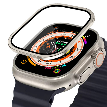 Szkło hartowane EX Pro z metalową aluminiową ramką szybka na ekran do Apple Watch Ultra 1/2 49mm (Black Titanium / Czarny)