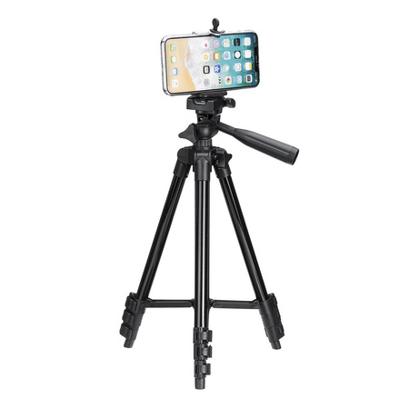 Statyw fotograficzny Tripod 103cm uchwyt na telefon aparat kamerę + pilot Bluetooth (Czarny)