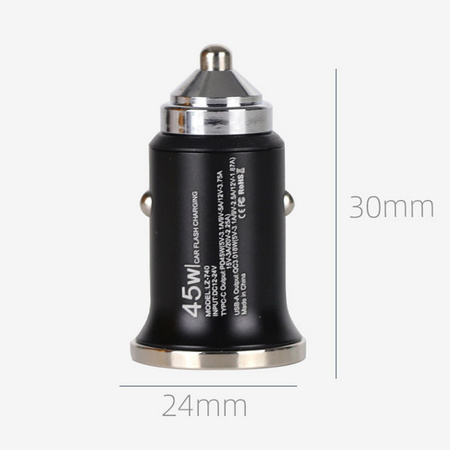 Ładowarka samochodowa NOX 45W do zapalniczki szybka mocna dwa porty USB-A + USB-C 5V 3.1A (Czarna)