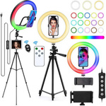 Lampa pierścieniowa LED Ring Light Selfie RGB Pro XL + 2x pilot + statyw 130cm