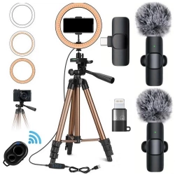 Zestaw lampa pierścieniowa LED Ring Fill + statyw tripod 130cm + 2x mikrofon bezprzewodowy USB-C + Lightning 