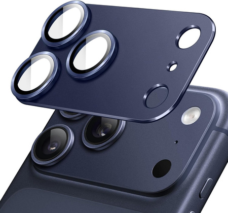 Osłona aparatu AluGlass FullCam Protector nakładka na obiektywy i wyspę aparatów z aluminium i szkła hartowanego do Apple iPhone 17 Pro (Deep Blue/ Granatowy)