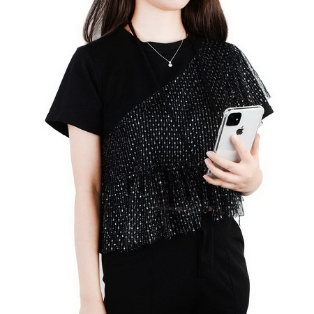 Etui D-Pro Crossbody TPU na sznurku z paskiem na ramię do iPhone 11 Pro (Przezroczyste+ czarny)