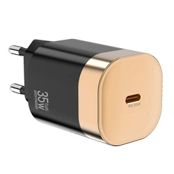 Ładowarka sieciowa zasilacz adapter USB-C Typ-C GaN 35W PD uniwersalny do szybkiego ładowania (Czarny+Złoty)