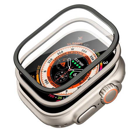 Szkło hartowane EX Pro z metalową aluminiową ramką szybka na ekran do Apple Watch Ultra 1/2/3 49mm (Black Titanium / Czarny)