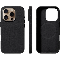 Etui D-Pro Alcantara® oryginalna włoska tkanina zamszowa obudowa z magnesem MagSafe do Apple iPhone 16 Pro (Dark Gray/ Ciemny Szary)