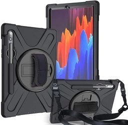 D-Pro 360 Armor Strap Case etui pancerne z uchwytem na rękę i paskiem na ramię do Samsung Galaxy Tab S7 2020 (SM-T870/T875/T878) / S8 2021 (SM-X706) / S9 2023 (SM-X710/X716/X718) / S9 FE (SM-X510/X516/X518) / S10 FE (SM-X520/X526)