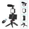Zestaw Vlog Podcast YouTube do telefonu kamery aparatu lampa LED mikrofon uchwyt statyw pilot (Czarny) + adapter USB-C
