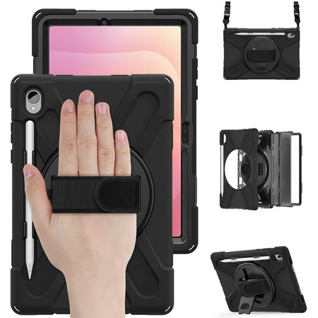D-Pro 360 Shock V2 Strap Case etui pancerne z uchwytem na rękę i paskiem na ramię do Samsung Tab S11 (X730/X736/X736B) (Czarny)